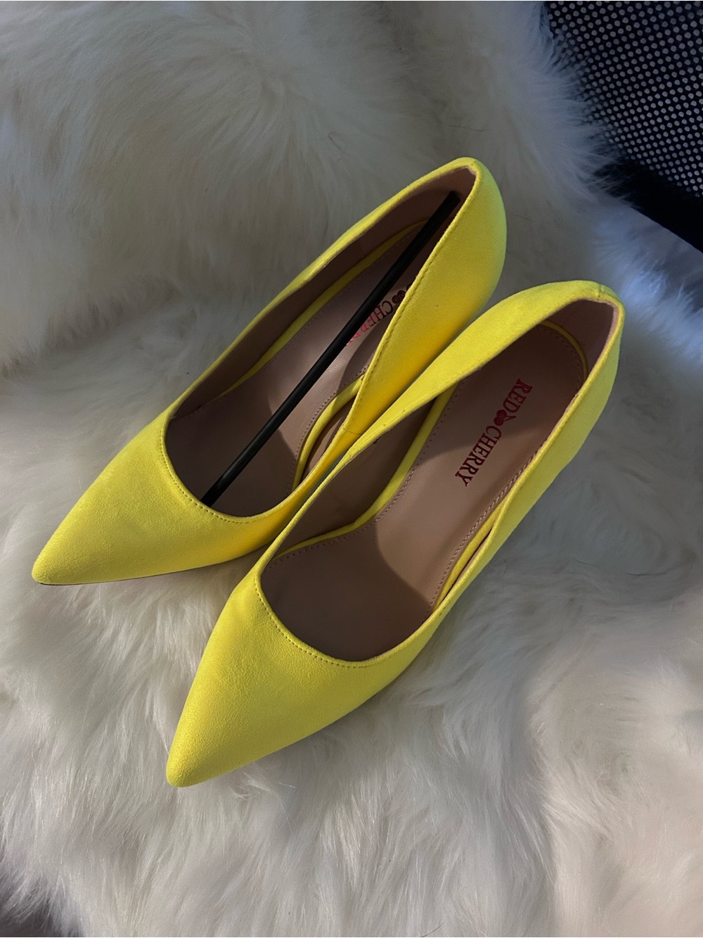 Neon Yellow Pointed-Toe Women's Flats red cherry